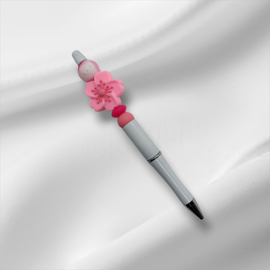 Cherry Blossom Beaded Pen -Light Pink/White