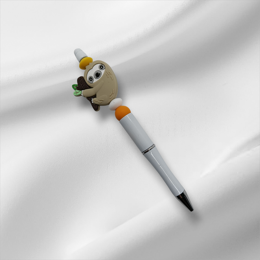 Sloth Beaded Pen -Light Green/White