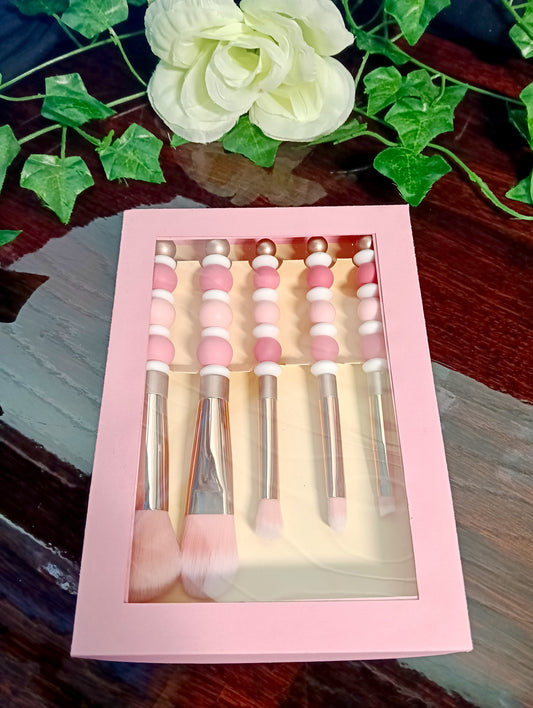 Rose Gold Beaded Makeup Brush 5pc Set