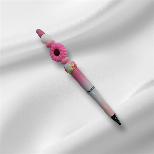 Pink Flower Beaded Pen -Multi Pink/White