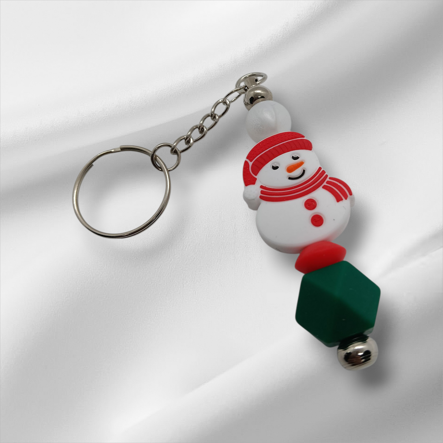 Red Snowman Beaded Keychain