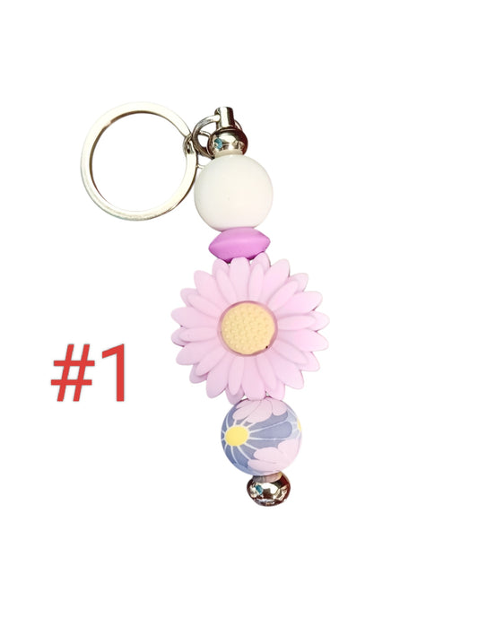 Flower-assorted designs silicone Beaded Keychain