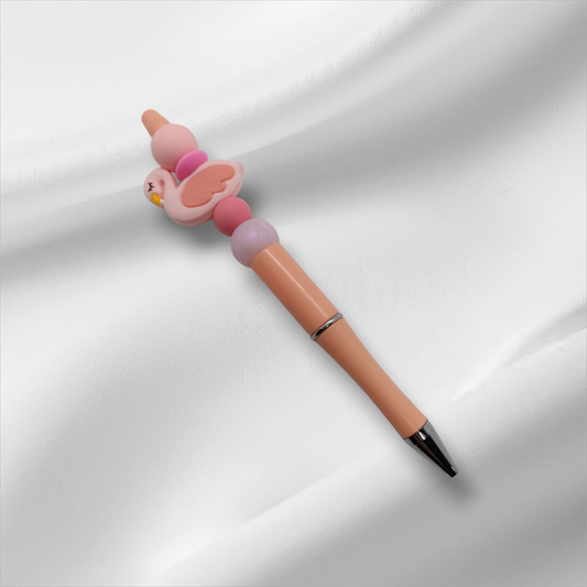 Pink Flamingo Beaded Pen -Peach/White