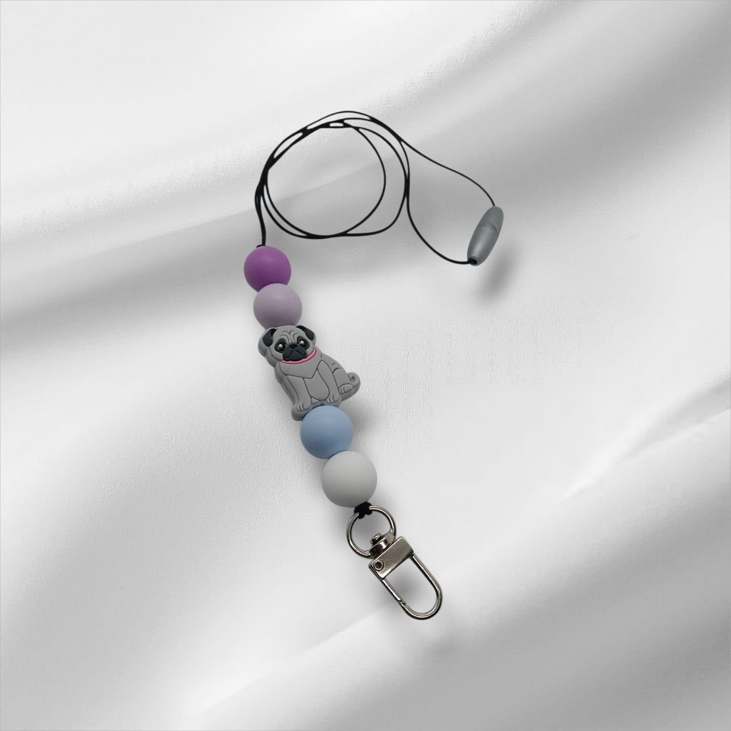 Grey Pug Beaded Lanyard
