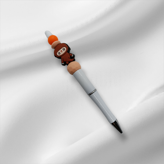 Brown Labubu Beaded Pen -Green+Orange/White