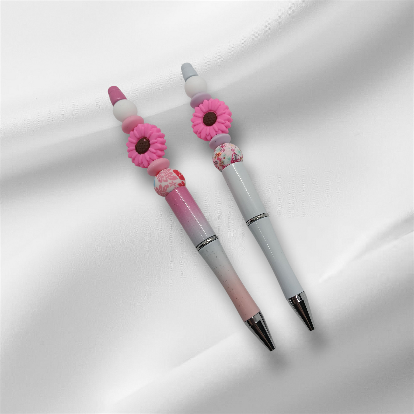 Pink Flower Beaded Pen -Multi Pink/White
