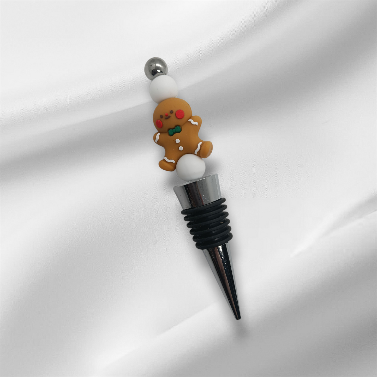 Gingerbread Person Beaded Bottle Stopper