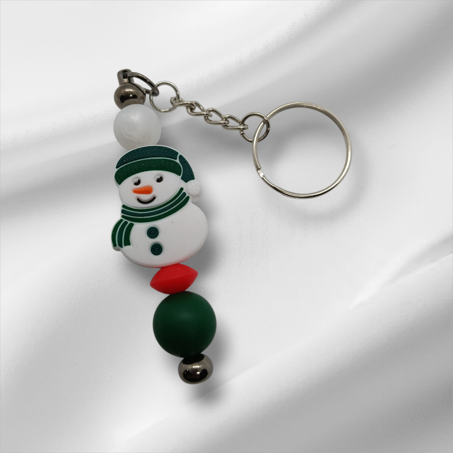 Green Snowman Beaded Keychain