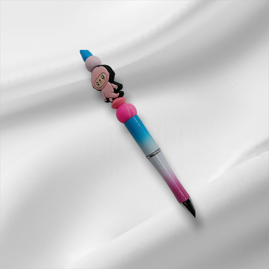 Pink Labubu Beaded Pen -Blue+Pink/White