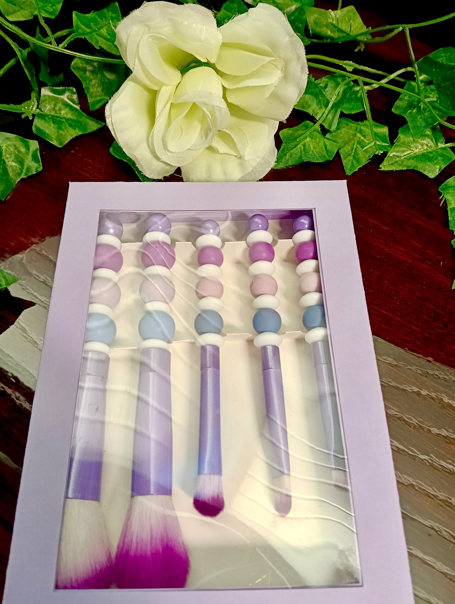 Purple Beaded Makeup Brush 5pc Set