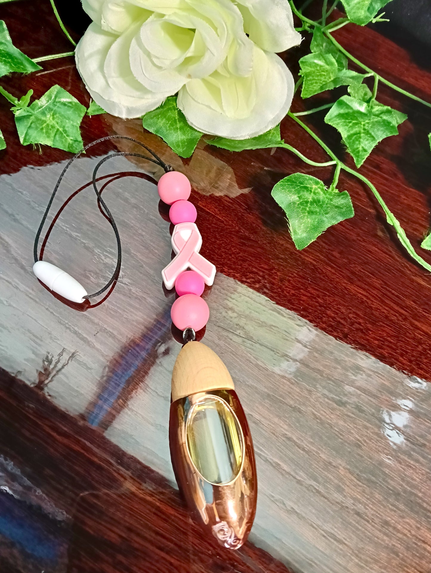 Pink Ribbon Beaded Hanging Diffuser
