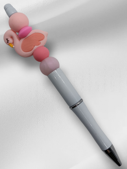 Pink Flamingo Beaded Pen -Peach/White