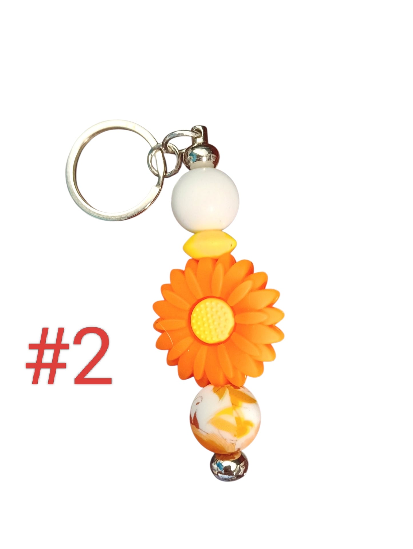 Flower-assorted designs silicone Beaded Keychain