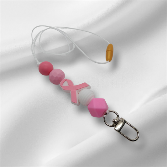 Pink Ribbon Beaded Lanyard