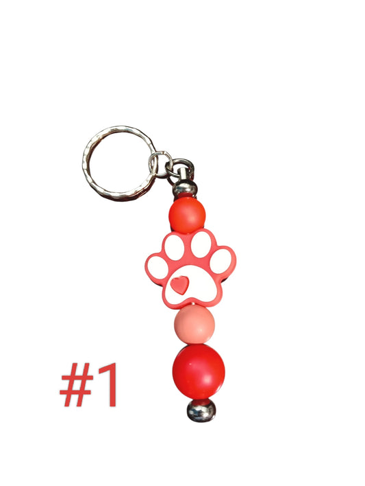 Paw Print-Assorted colours silicone Beaded Keychain