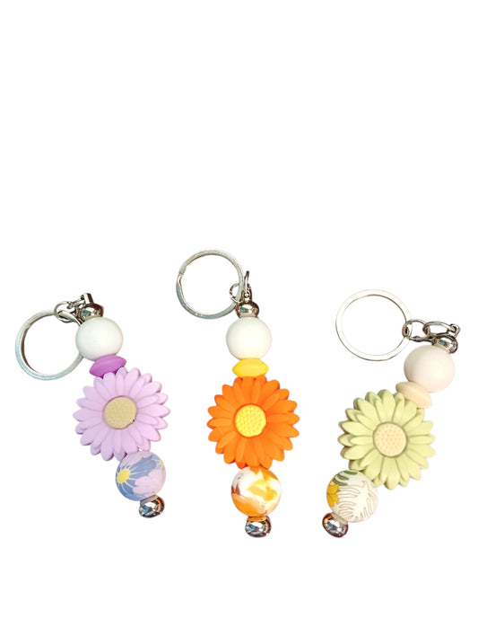 Flower-assorted designs silicone Beaded Keychain