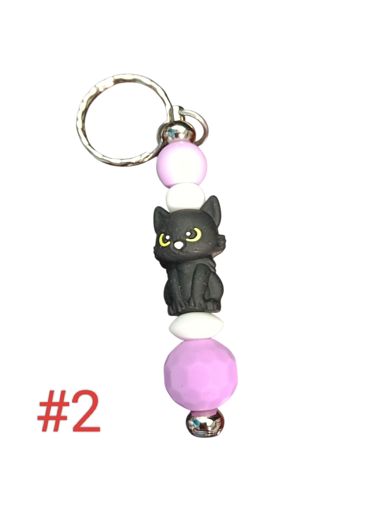 Cat silicone beaded keychain