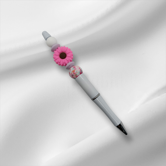 Pink Flower Beaded Pen -Multi Pink/White