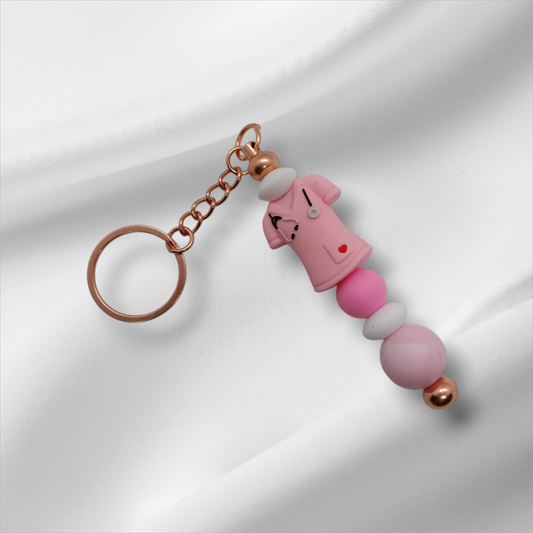 Pink Nurse Beaded Keychain
