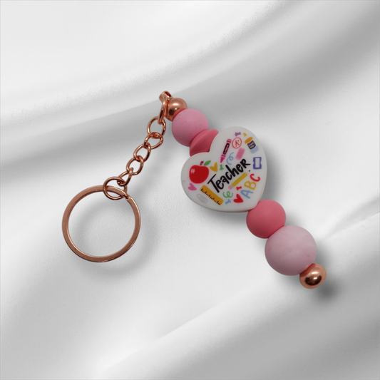 Teacher Heart Beaded Keychain