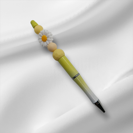 White Flower Beaded Pen -Yellow+White