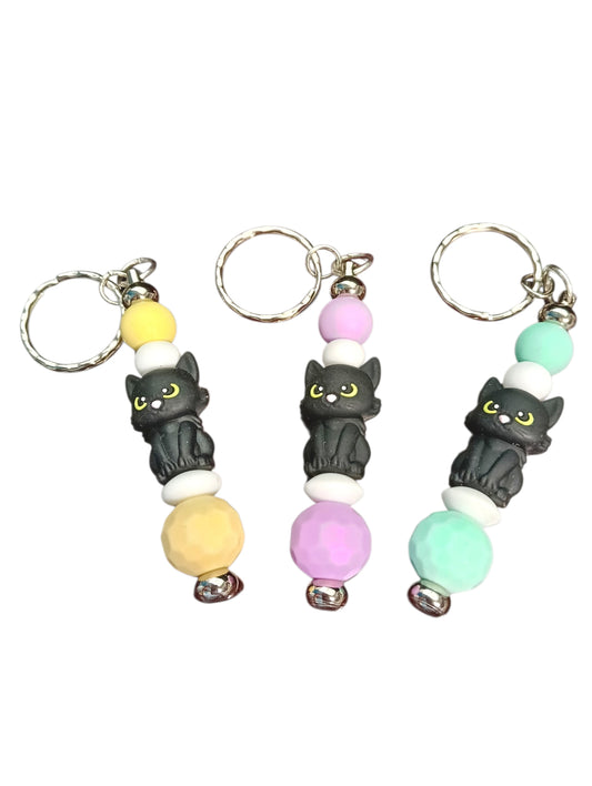 Cat silicone beaded keychain