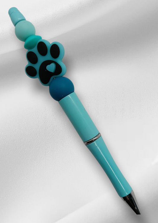 Blue Paw Print Beaded Pen -Light Blue