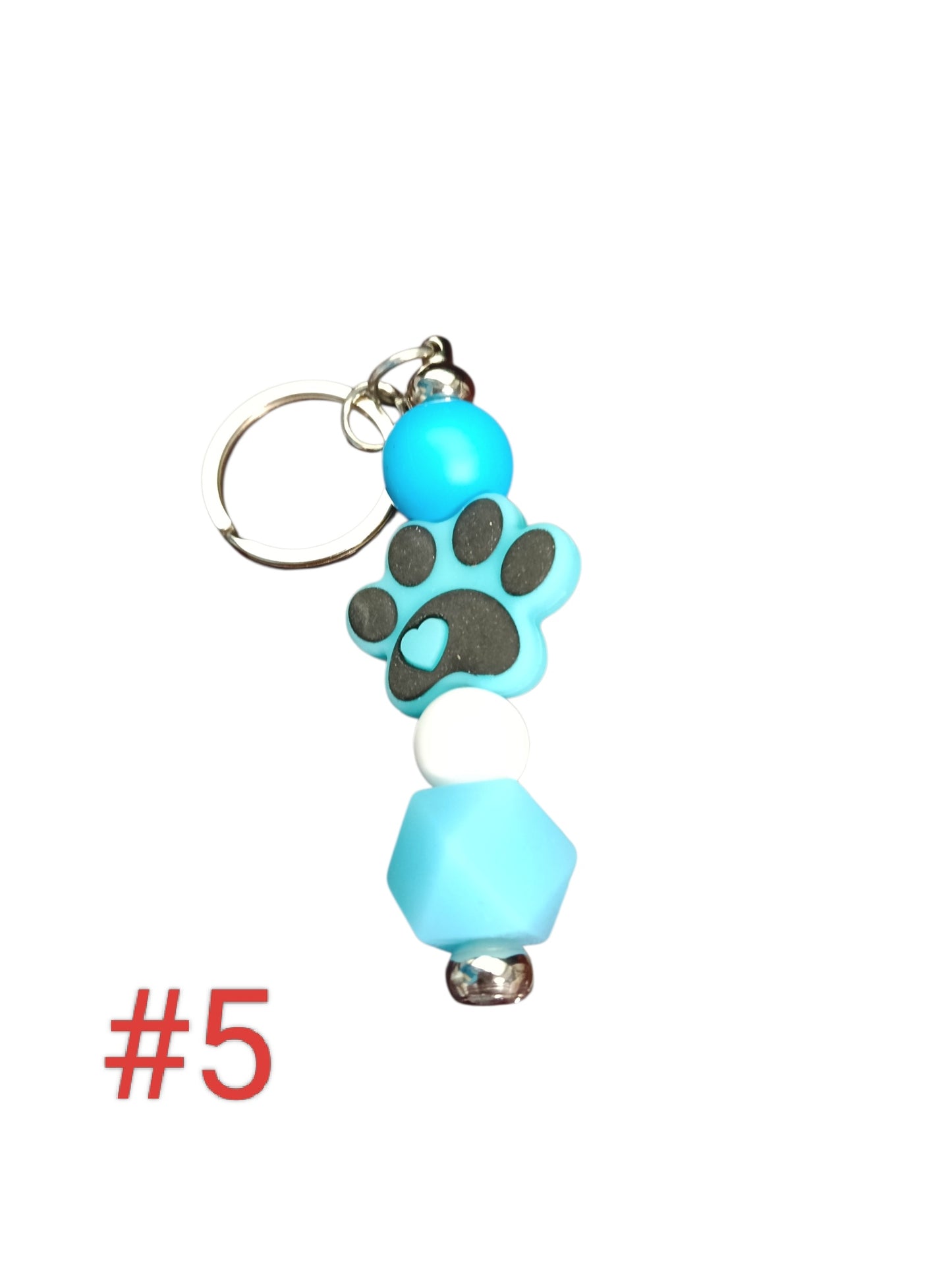 Paw Print-Assorted colours silicone Beaded Keychain