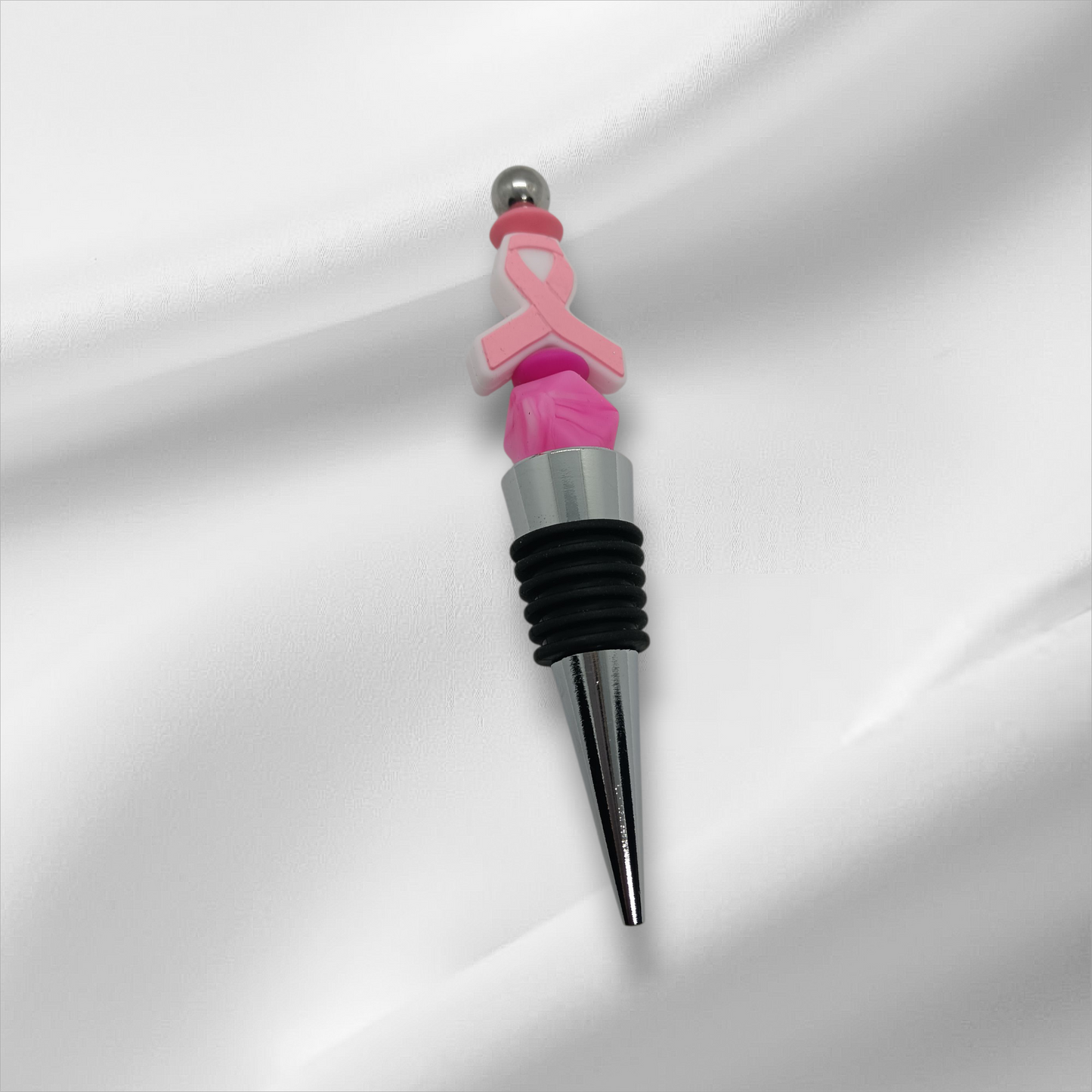 Pink Ribbon Beaded Bottle Stopper
