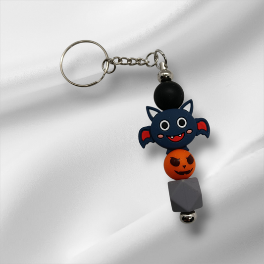 Halloween-Blue Bat Beaded Keychain