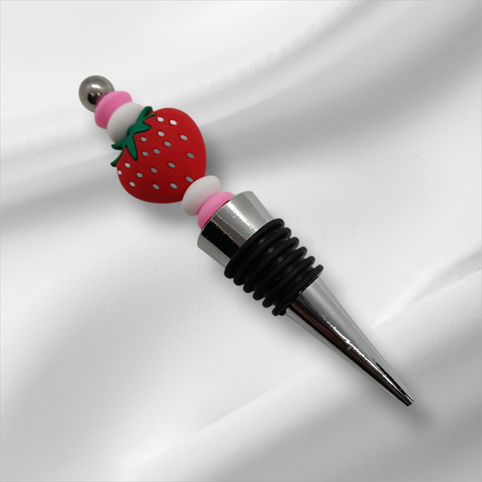 Red Strawberry Beaded Bottle Stopper