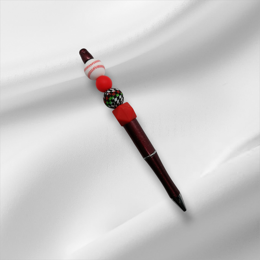 Baseball Beaded Pen -Burgandy