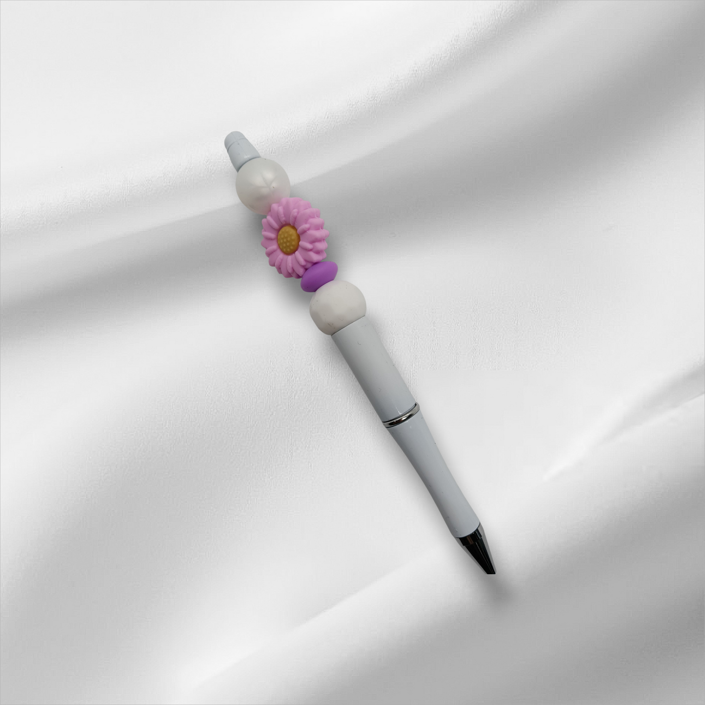 Purple Flower Beaded Pen -White