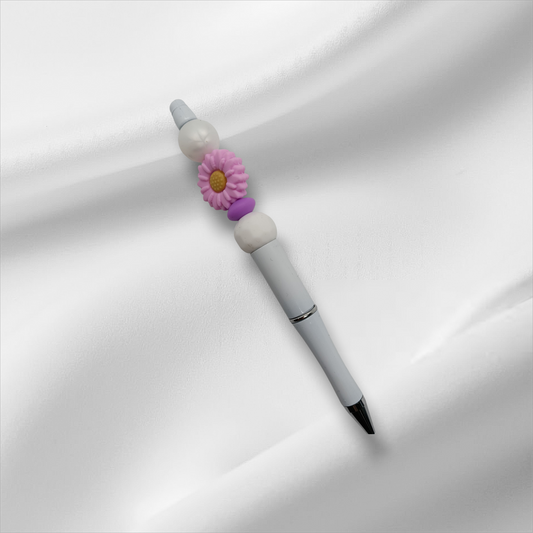 Purple Flower Beaded Pen -White