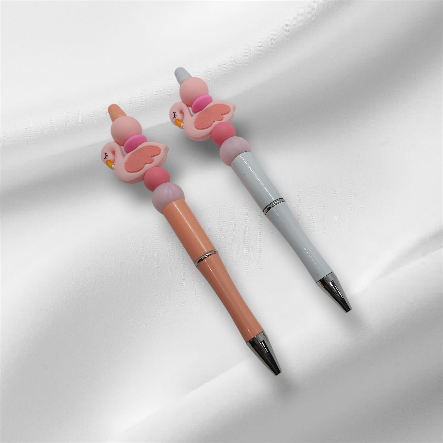 Pink Flamingo Beaded Pen -Peach/White