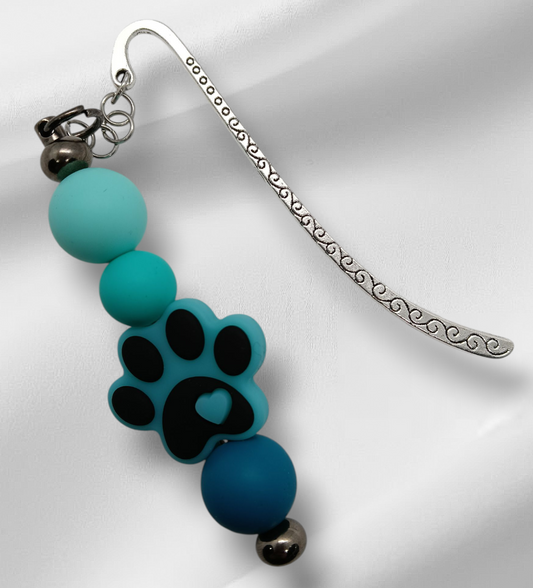 Blue Paw Print Beaded Bookmark