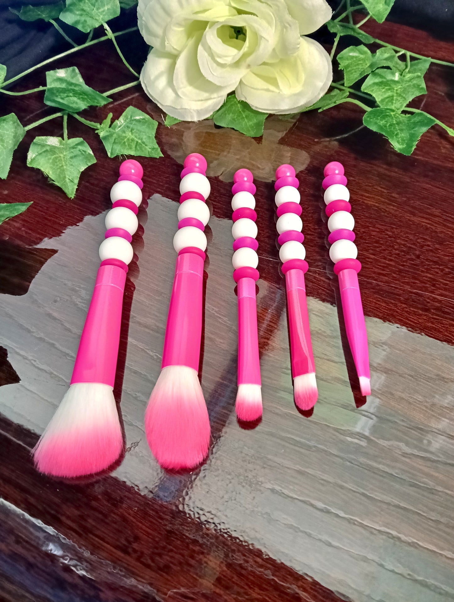 Pink Beaded Makeup Brush 5pc Set