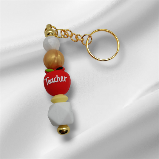 Apple Best Teacher Beaded Keychain