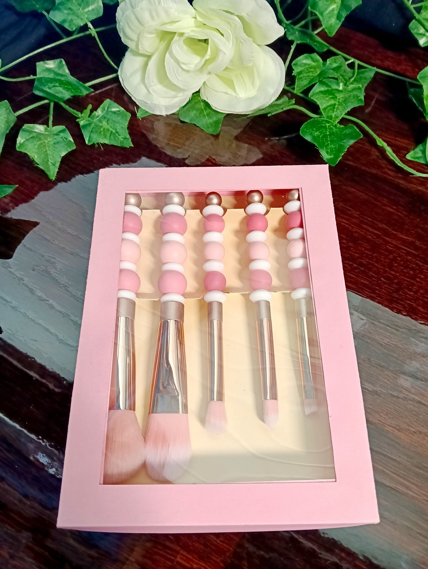 Rose Gold Beaded Makeup Brush 5pc Set