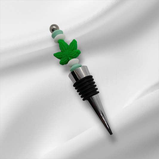 Dark Green Leaf Beaded Bottle Stopper