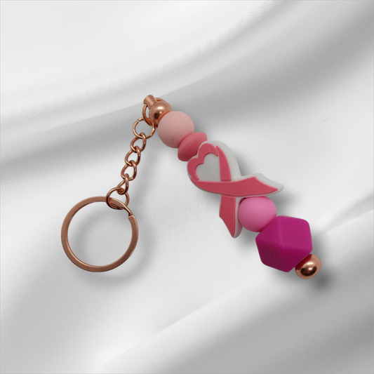 Pink Ribbon Beaded Keychain