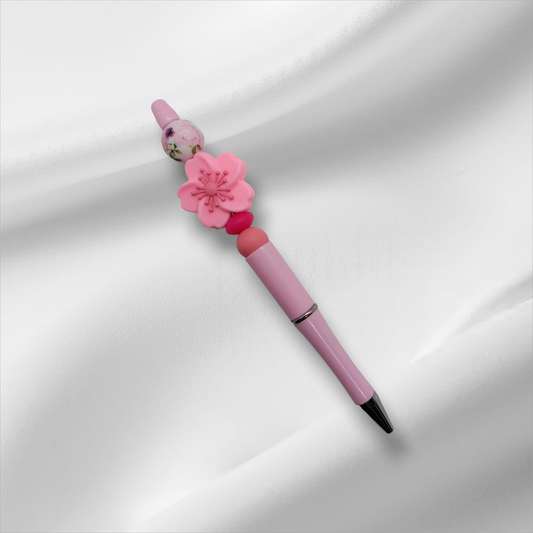 Cherry Blossom Beaded Pen -Light Pink/White