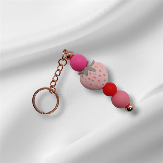 Pink Strawberry Beaded Keychain