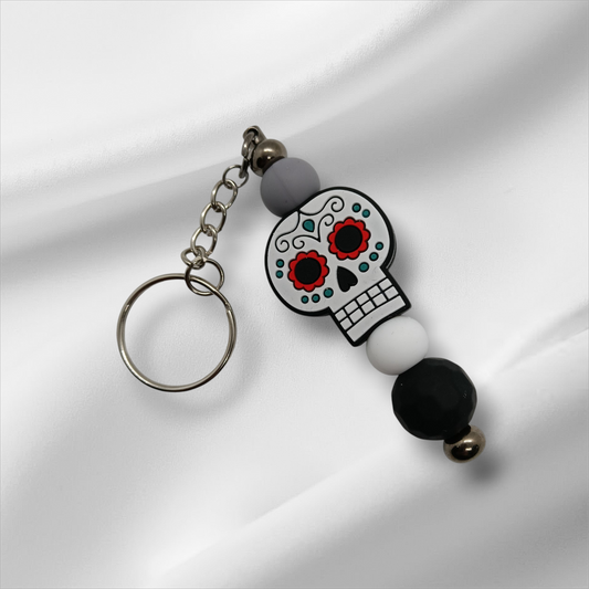 Sugar Skull Beaded Keychain