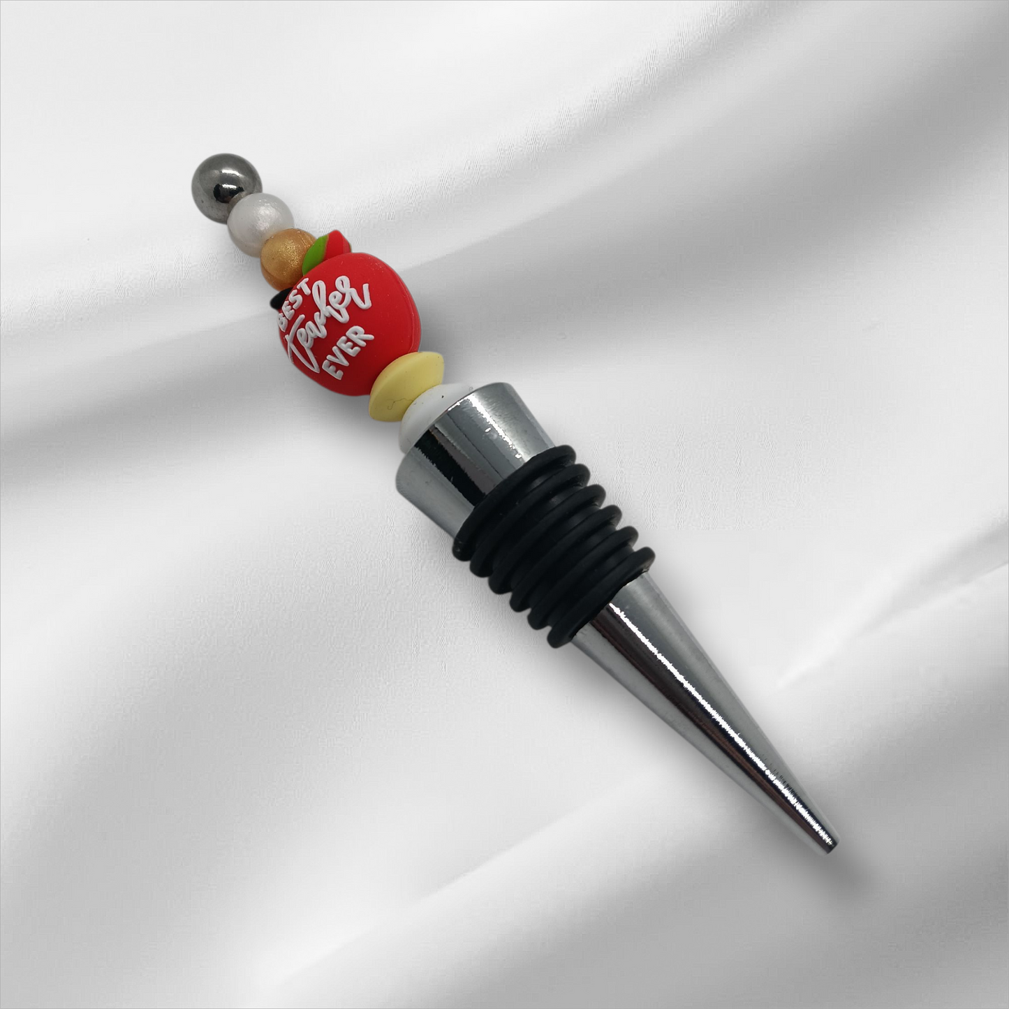 Best Teacher Apple Beaded Bottle Stopper
