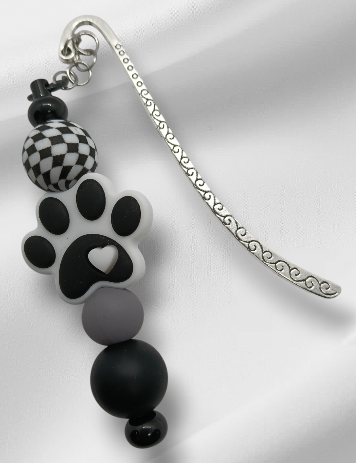 Black+White Paw Print Beaded Bookmark