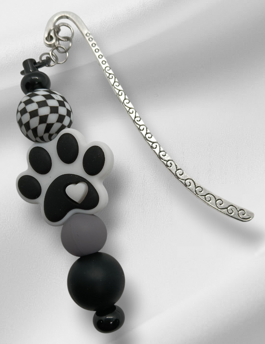 Black+White Paw Print Beaded Bookmark