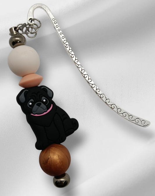 Black Pug Beaded Bookmark