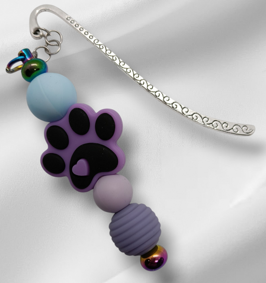 Purple Paw Print Beaded Bookmark