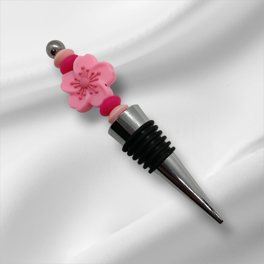 Pink Cherry Blossom Beaded Bottle Stopper
